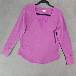 Knox Rose Women Plus XXL Vneck Shirt Purple Waffle Knit Long Sleeve Boho Thermal